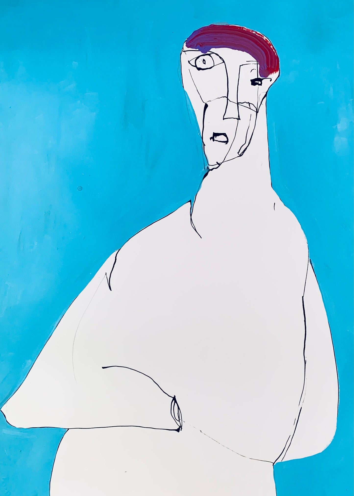 Figure with red and blue hair